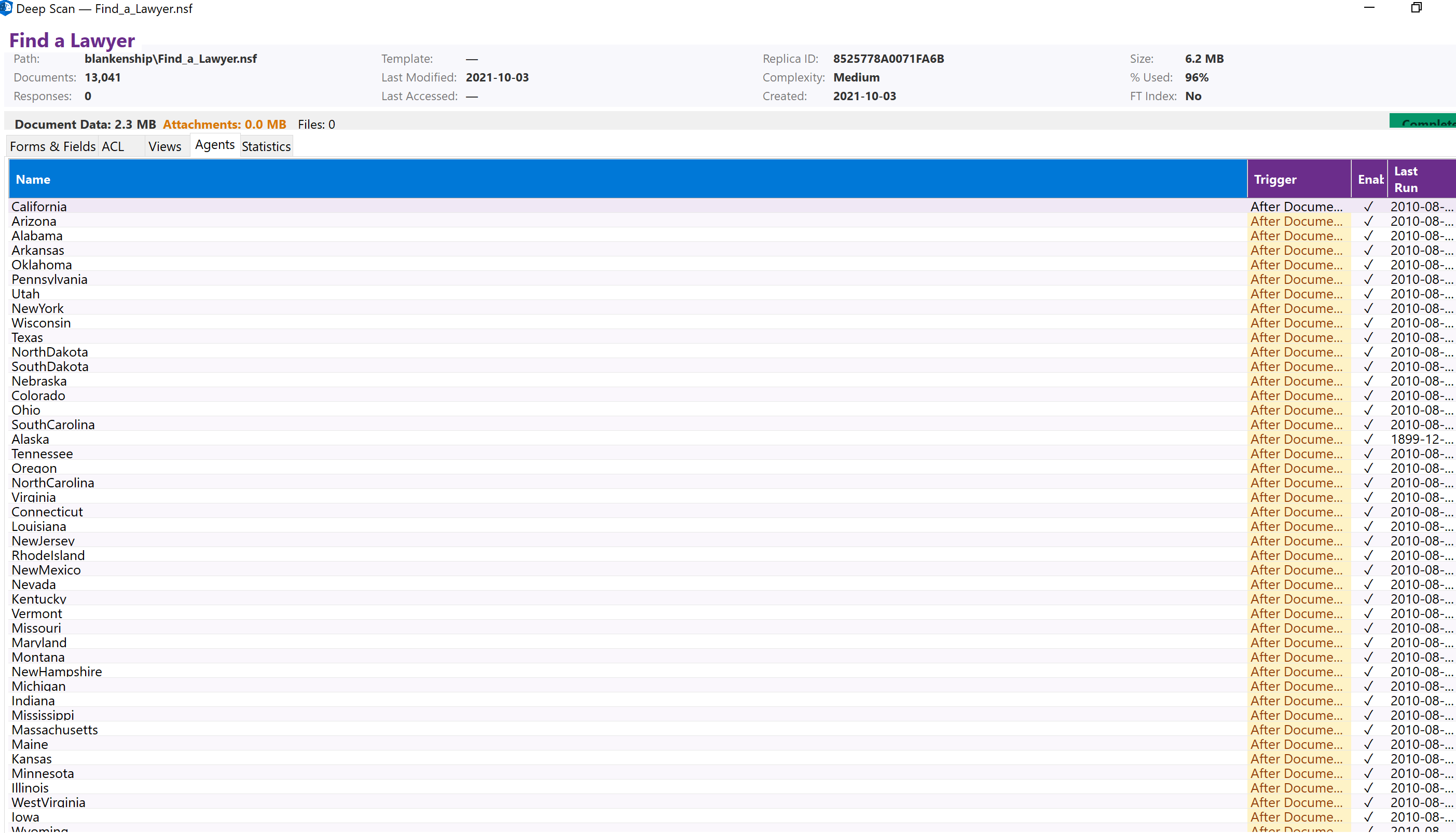 Views tab showing database views with types and column counts