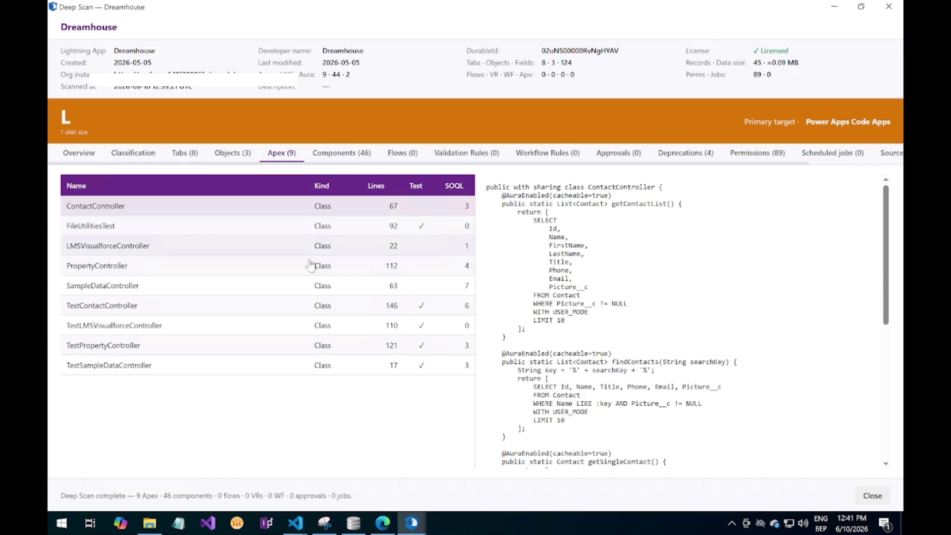 Deep Scan Fields tab showing sObject fields with names, types and lookups